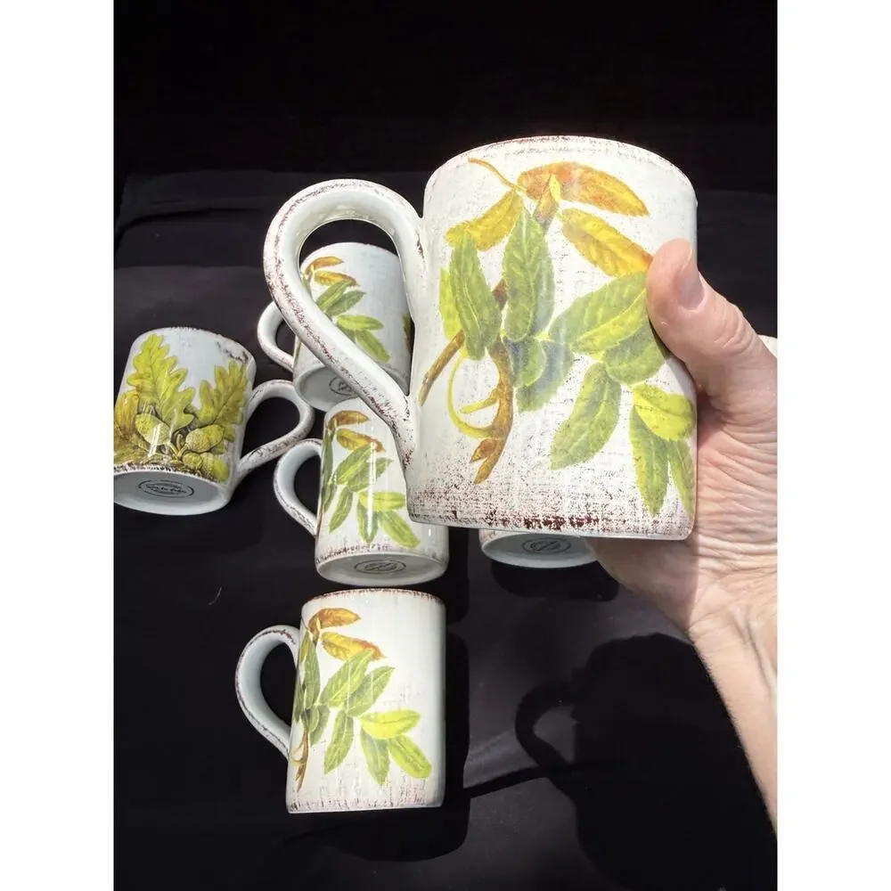 8 Sur La Table Acorn & Fig Coffee Tea Mugs made in Italy Fall Thanksgiving Mint!